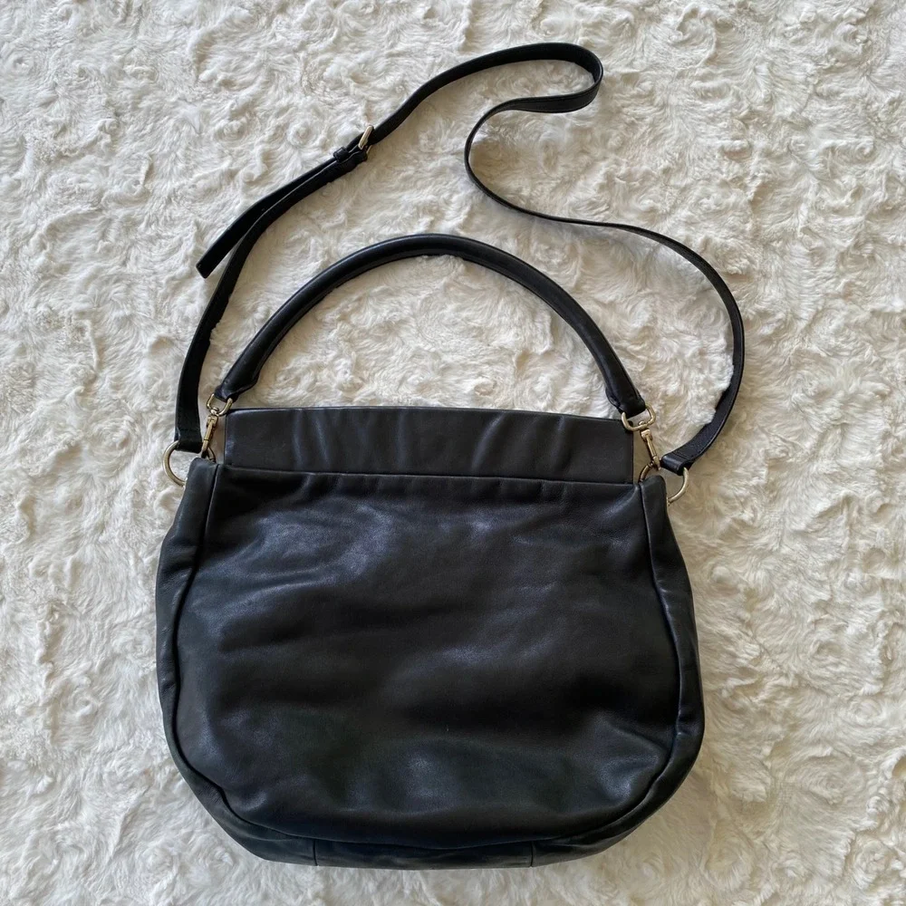 Marc by Marc Jacobs Marchive Hilli Hobo Crossbody Bag Black Leather Pleated Chic